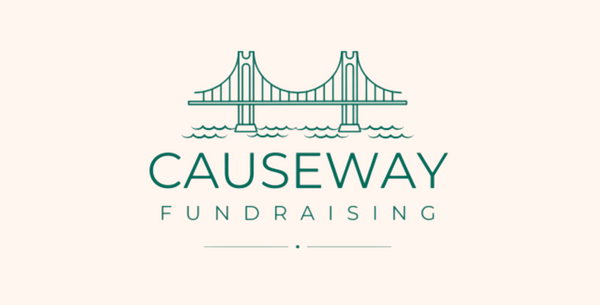Logo of Causeway Fundraising with a bridge design on a white background